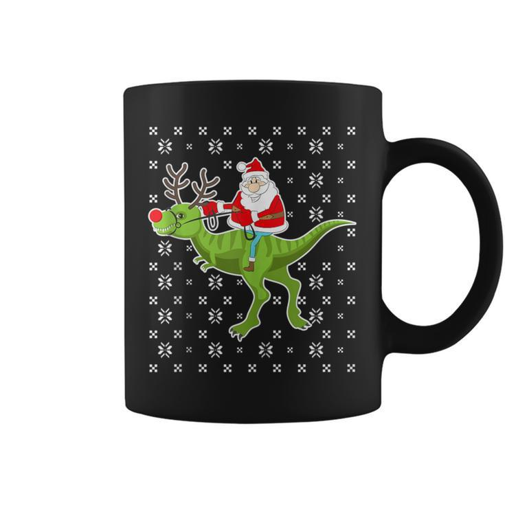 Santa Riding On T-Rex Santa Ugly Christmas Sweater Coffee Mug