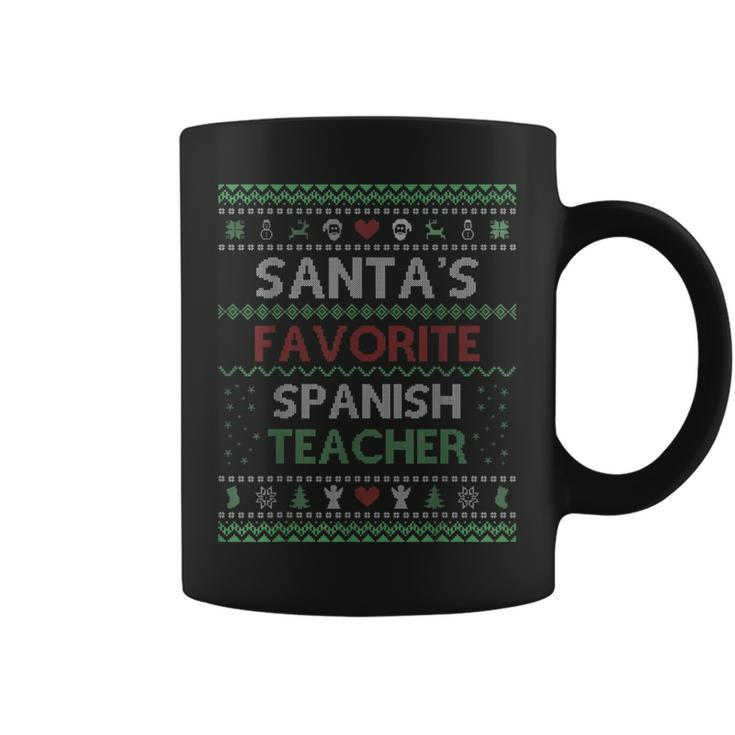 Santa's Favorite Spanish Teacher Ugly Sweater Christmas Coffee Mug