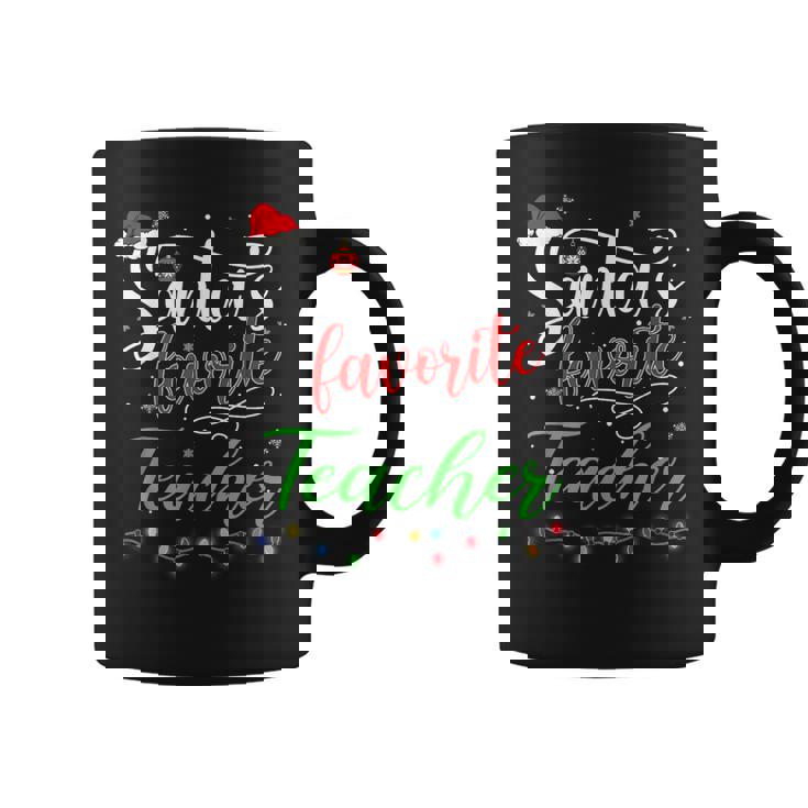 Santas Favorite Teacher Christmas Santa Hat Light Coffee Mug