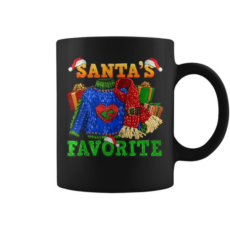 Santa's Favorite Ugly Christmas Sweaters And Scarf Santa Hat Coffee Mug