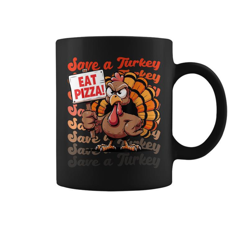 Save A Turkey Eat Pizza Autumn Thanksgiving Groovy Coffee Mug