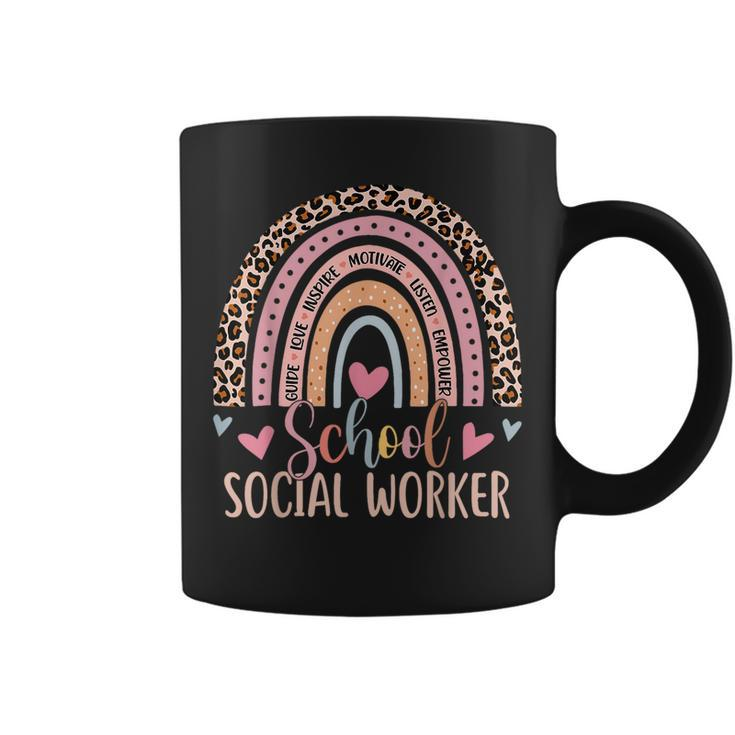 School Social Worker Rainbow Leopard Print Funny Social Work  Coffee Mug