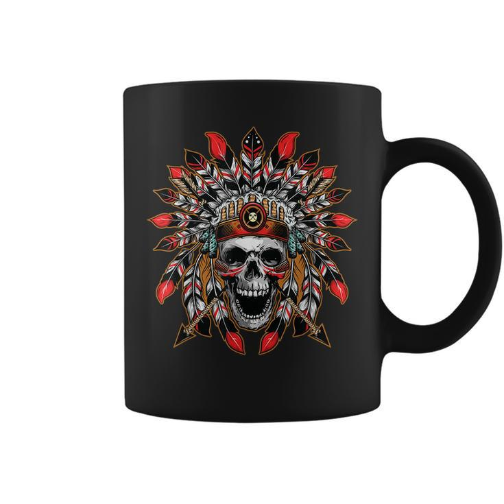 Screaming Skull In Native American Indian Headdress Feathers Native American Coffee Mug