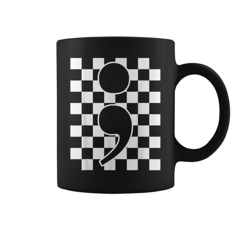 Semicolon Mental Health Matters Awareness Retro Checkered Coffee Mug
