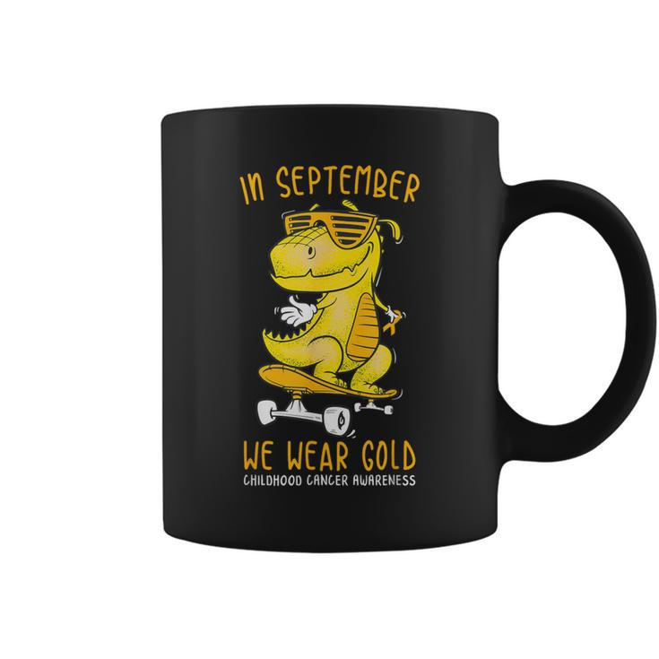 In September We Wear Gold Childhood Cancer Awareness T-Rex Coffee Mug