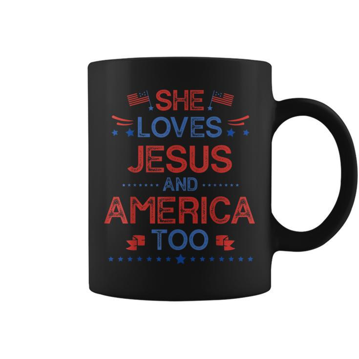 She Loves Jesus And America Too 4Th Of July Christian Lover Coffee Mug