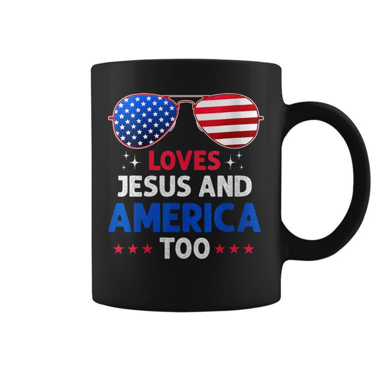 She Loves Jesus And America Too 4Th Of July Retro Usa Flag  Usa Funny Gifts Coffee Mug