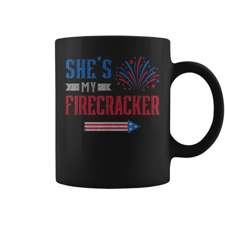 Shes My Firecracker Fireworks Usa Flag Couples 4Th Of July Usa Funny Gifts Coffee Mug