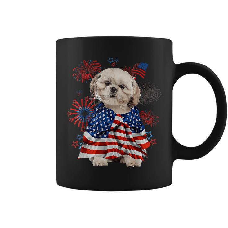 Shih Tzu Dog American Usa Flag 4Th Of July Dog Lover Owner  Coffee Mug