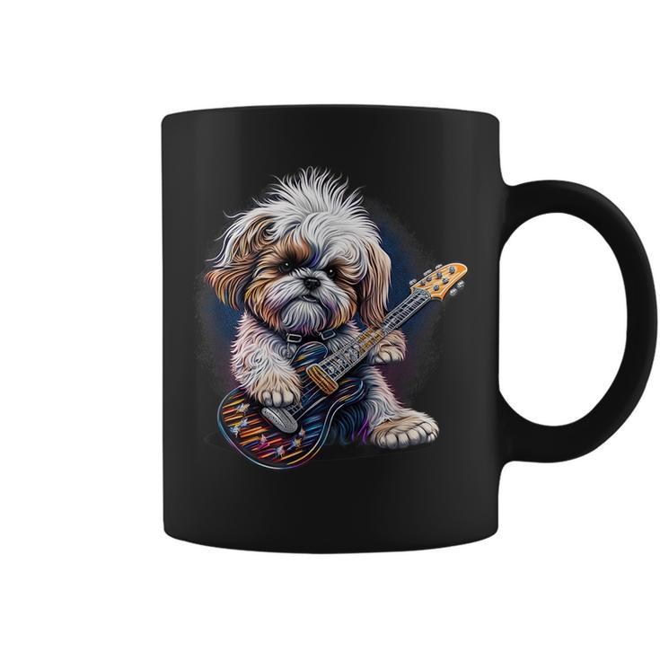 Shih Tzu Dog Playing Electric Guitar Rock  Coffee Mug