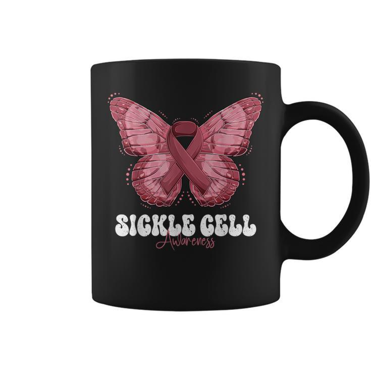 Sickle Cell Awareness Month Burgundy Ribbon Butterfly Coffee Mug