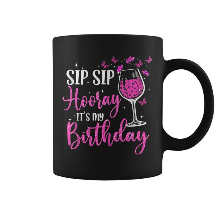 Sip Sip Hooray It's My Birthday Pink Leopard Wine Glass Coffee Mug
