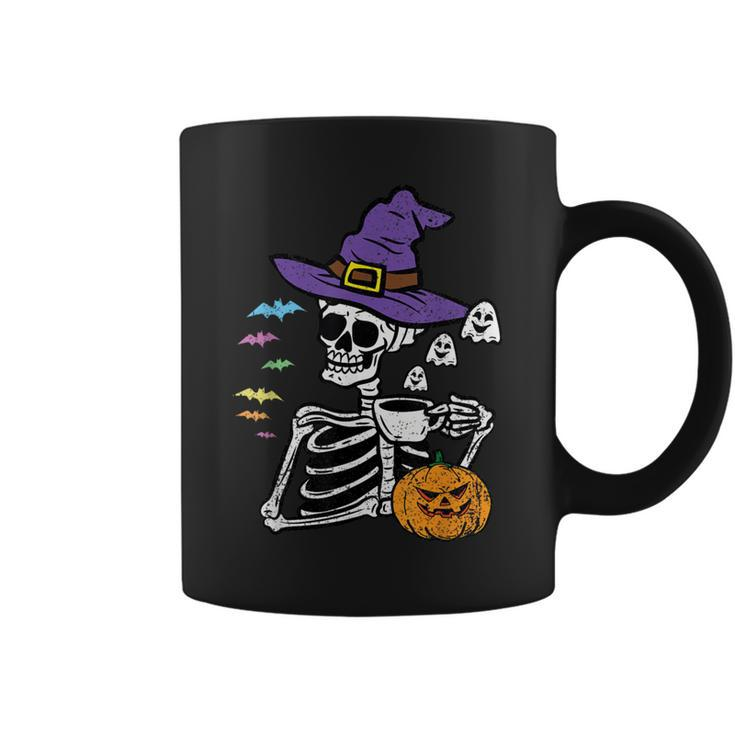 Skeleton Drinking Coffee Halloween Costume Pumpkin Ghost Coffee Mug
