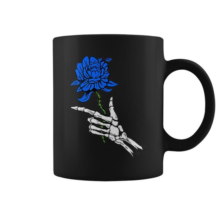 Skeleton Hand Holding A Blue Rose  Coffee Mug