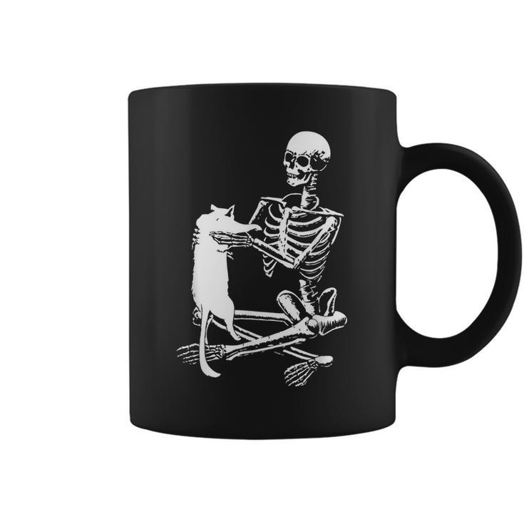 Skeleton Holding A Cat  Lazy Halloween Costume Skull  Coffee Mug