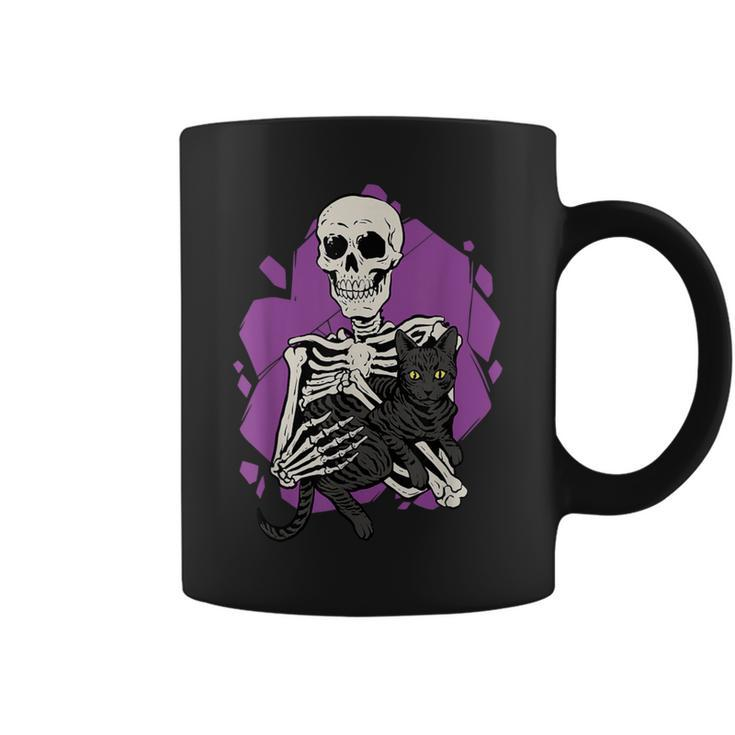 Skeleton Holding A Black Cat Lazy Halloween Costume Skull Coffee Mug