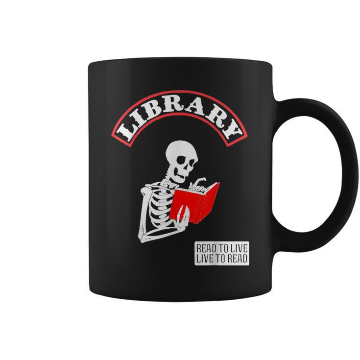 Skeleton Library Read To Live Liveto Read Funny Book Lover Coffee Mug