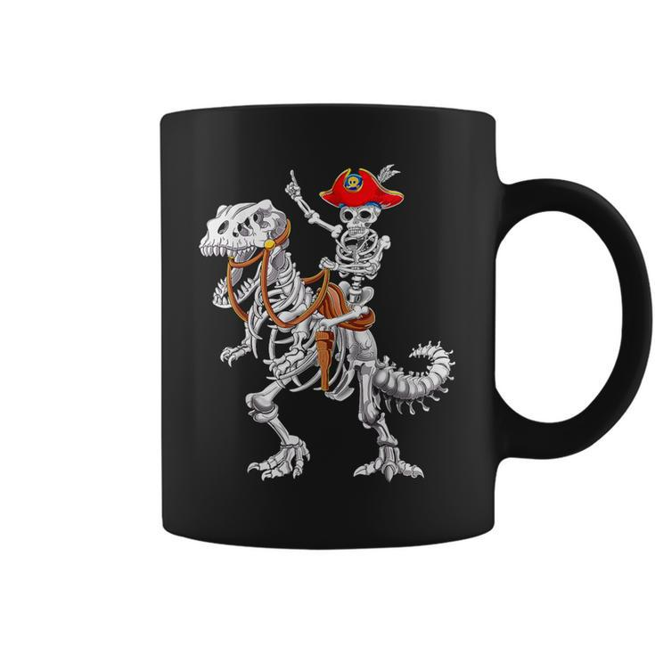 Skeleton Pirate Riding Skeleton Dinosaur Halloween Spooky Coffee Mug