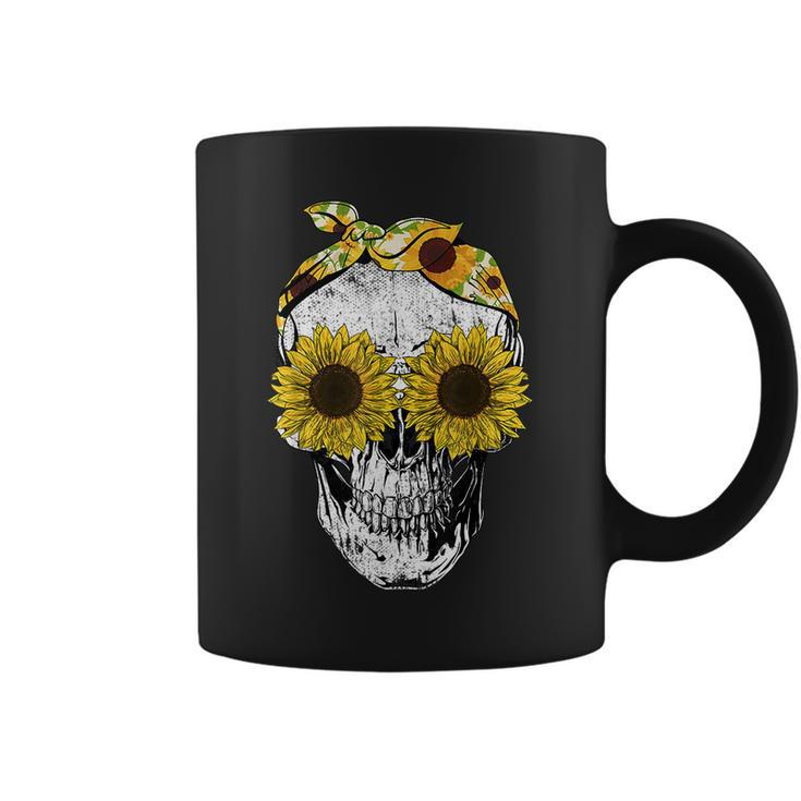 Skull Sunflower  Floral Bandana Skeleton Head  Coffee Mug