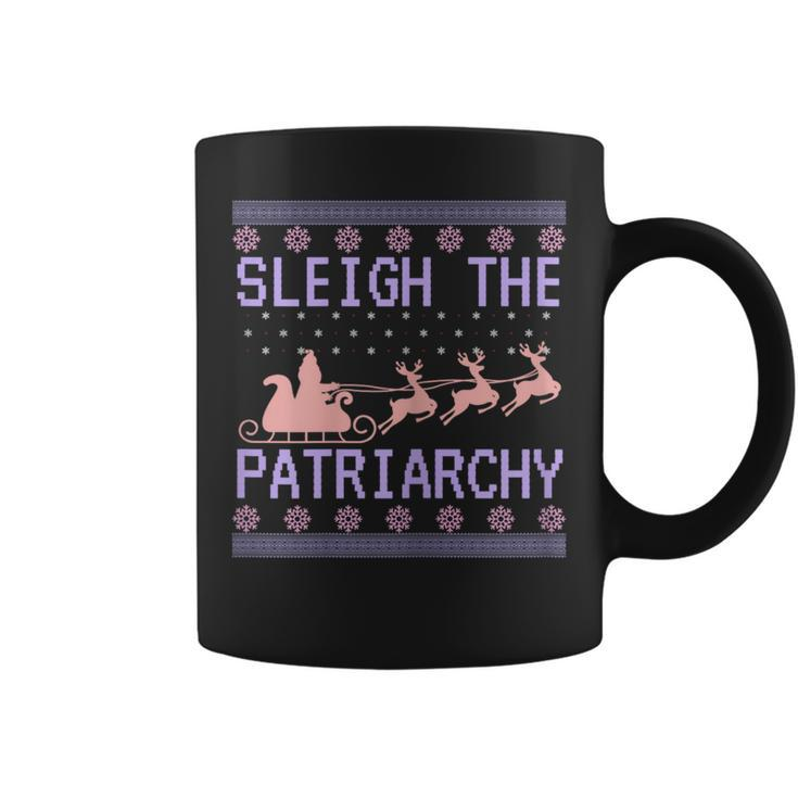 Sleigh The Patriarchy Feminist Ugly Christmas Sweater Meme Coffee Mug