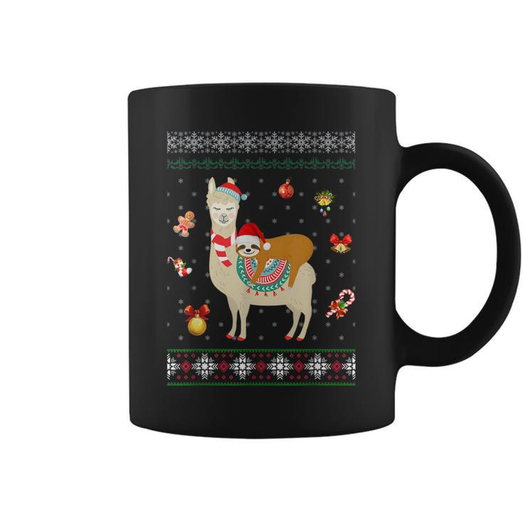 Sloth Riding Llama Christmas Scarf Santa Hat Ugly Sweater Coffee Mug