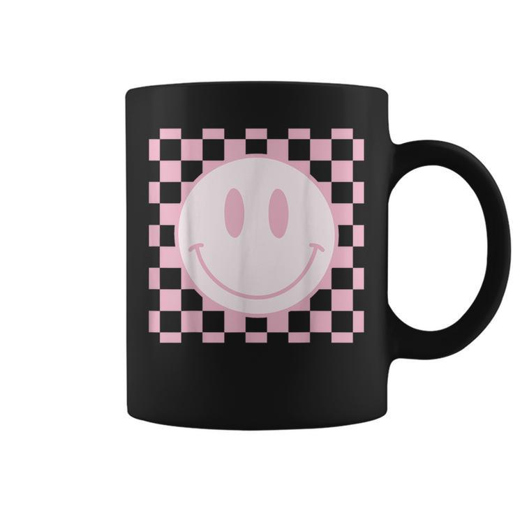 Smile Face Pink Vintage Checkered Pattern Retro Happy Face  Coffee Mug
