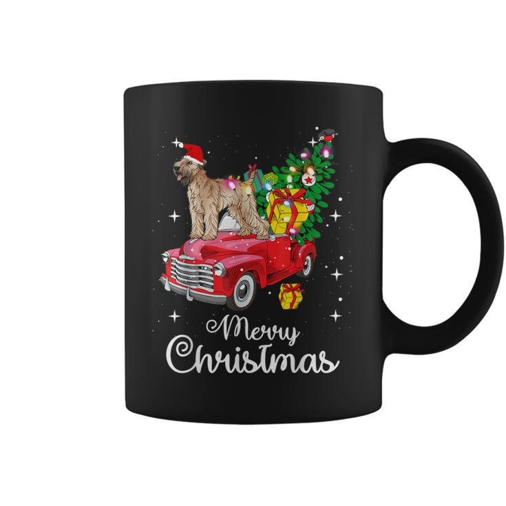 Soft Coated Wheaten Terrier Rides Red Truck Christmas Coffee Mug