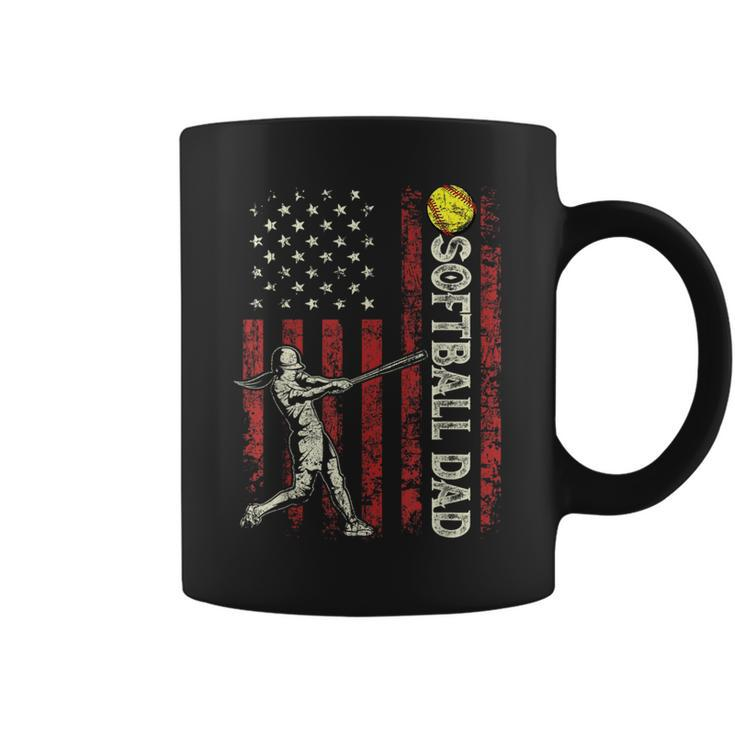 Softball Dad Us Flag Gifts For Dad Men Patriotic Fathers Day Gift For Mens Coffee Mug