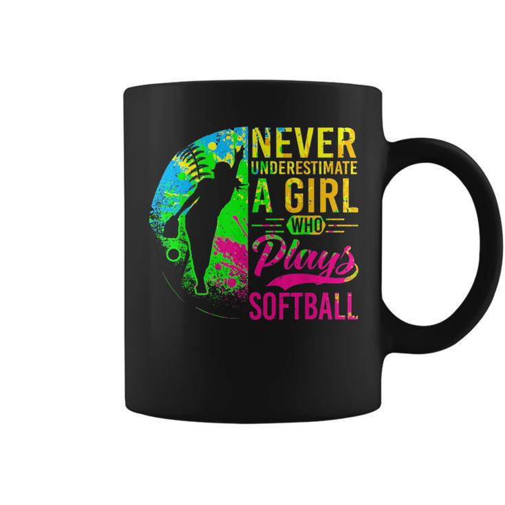 Softball Never Underestimate A Girl Who Plays Softball Softball Funny Gifts Coffee Mug