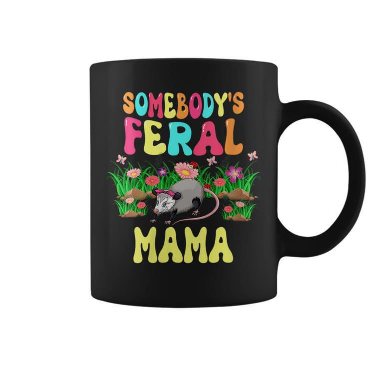 Somebodys Feral Mama Cute Opossum Bow Tie Flowers Animal  Gifts For Mama Funny Gifts Coffee Mug