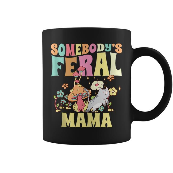 Somebodys Feral Mama Wild Mom Cat Floral Groovy Mushroom  Gifts For Mom Funny Gifts Coffee Mug