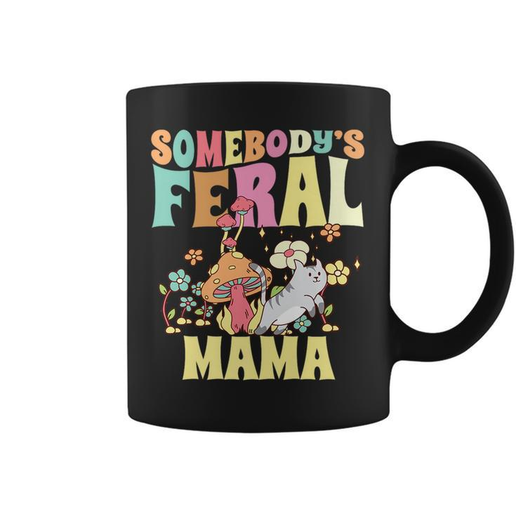 Somebodys Feral Mama Wild Mom Cat Floral Groovy Mushroom   Gifts For Mom Funny Gifts Coffee Mug