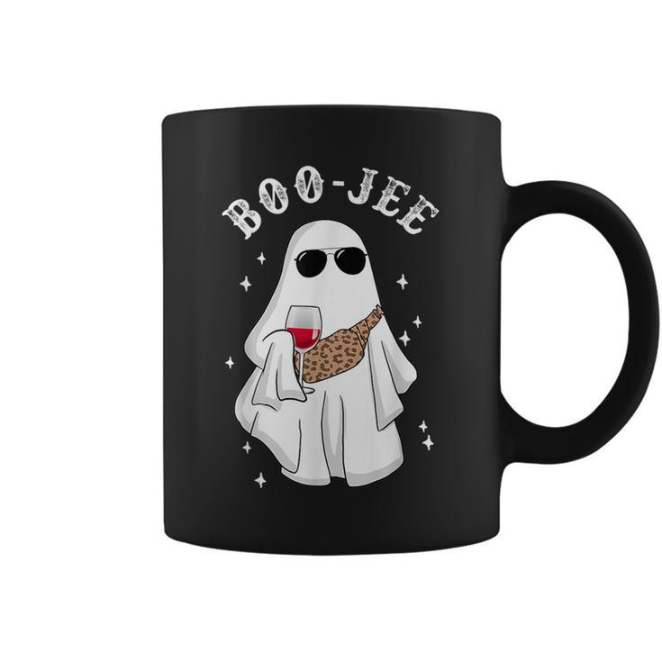 Spooky Season Cute Ghost Halloween Boo Jee Wine Leopard Coffee Mug