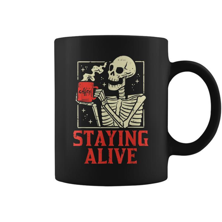 Staying Alive Skeleton Coffe Funny Retro Vintage Halloween Halloween Funny Gifts Coffee Mug