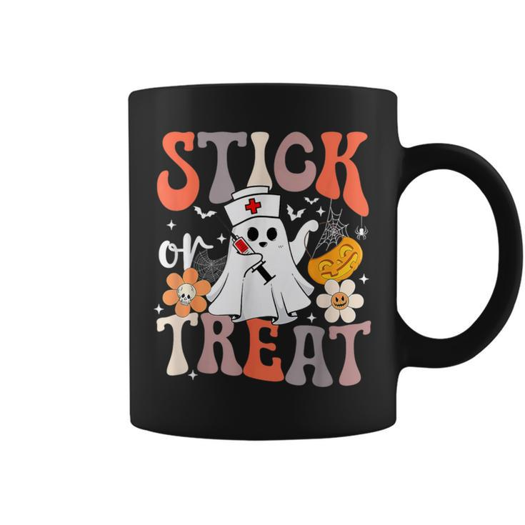 Stick Or Treat Ghost Nurse Halloween Crna Emergency Er Nurse Coffee Mug