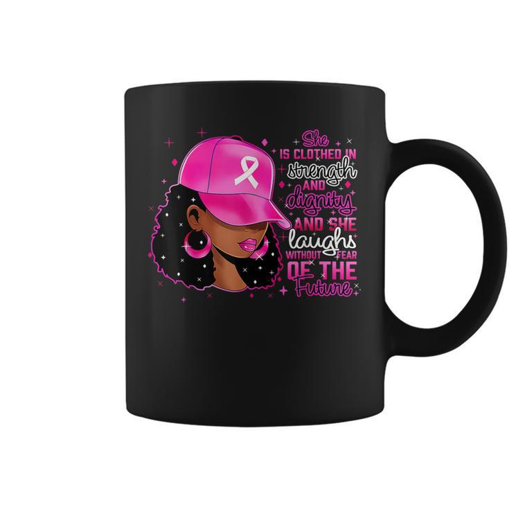 Strong Girls Afro Black Woman Pink Ribbon Breast Cancer Coffee Mug