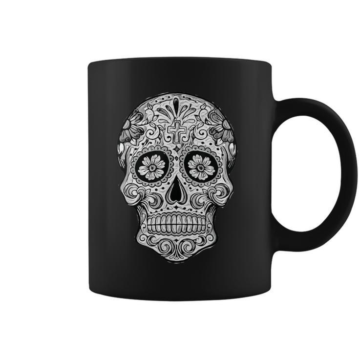 Sugar Skull Black White Image Day Dead Dios De Los Muertos Coffee Mug