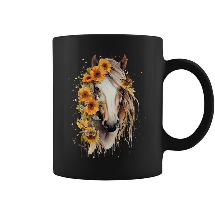 Sunflower Horse Portrait Cowgirl Equestrian Horseback Riding Coffee Mug
