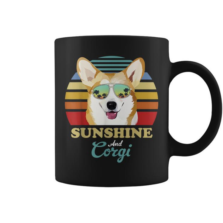 Sunshine And Corgi Dog Vintage Retro Sunset Beach Vibe  Coffee Mug
