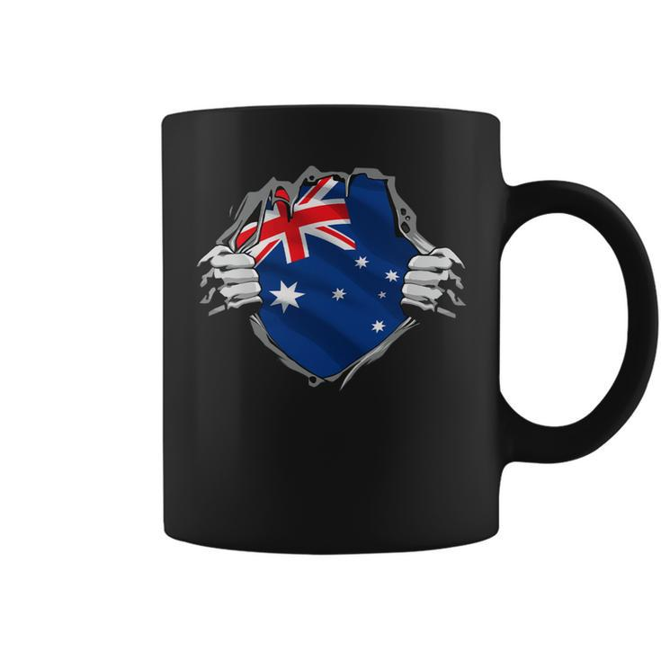 Superhero Australia Flag Aussie Hands Opening Shirt Chest Coffee Mug