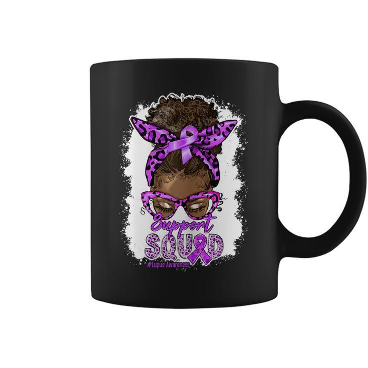 Support Squad Afro Messy Bun Leopard Lupus Awareness Coffee Mug