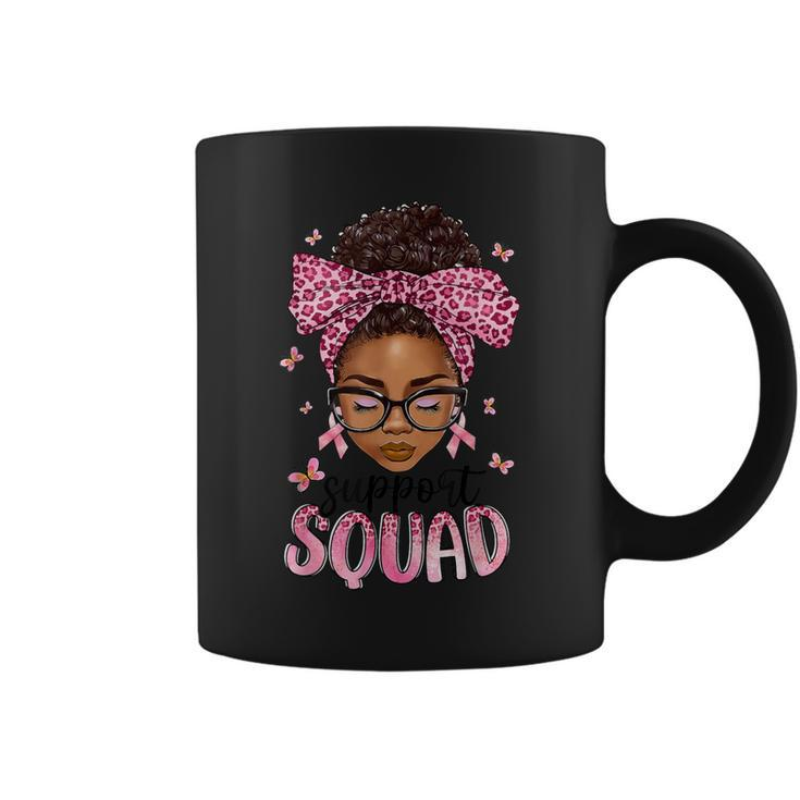 Support Squad Breast Cancer Awareness Messy Bun Black Woman Coffee Mug