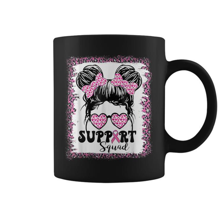 Support Squad Messy Hair Bun Girl Pink Warrior Breast Cancer Coffee Mug
