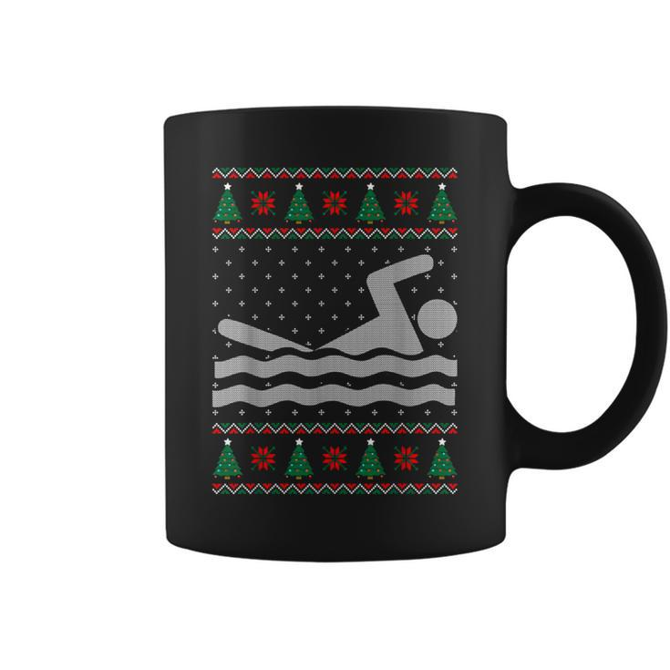 Swimming Ugly Christmas Sweater Coffee Mug
