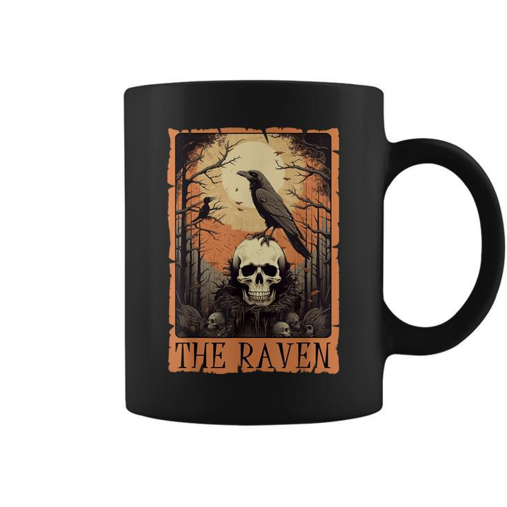 Tarot Card The Raven Crow Skull Spooky Halloween Coffee Mug