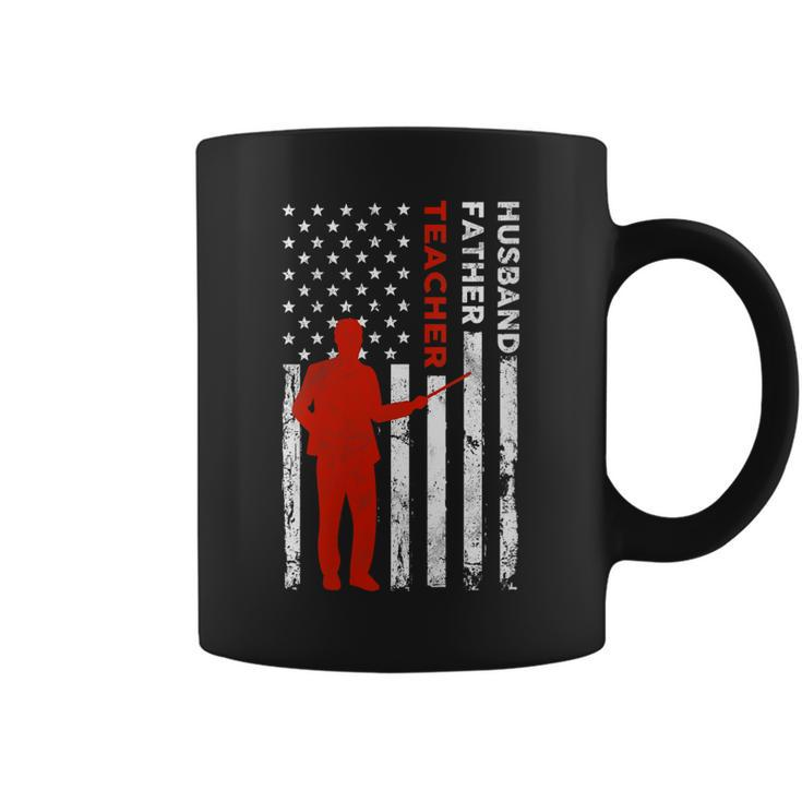 Teacher Husband Dad Vintage Usa Flag American Fathers  Gift For Womens Gift For Women Coffee Mug