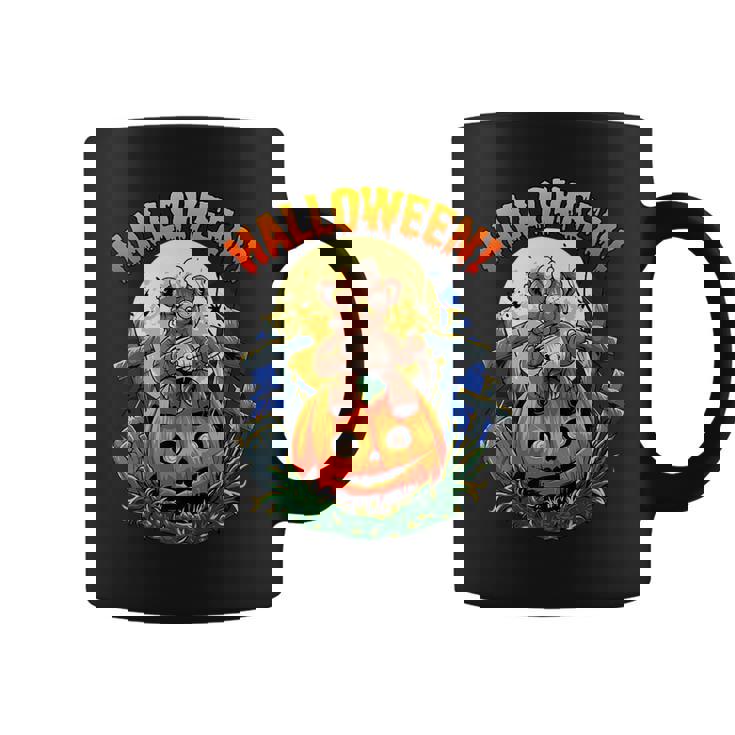 Teddy Halloween Bear Scary Little Bear Zombie On Pumpkin   Coffee Mug
