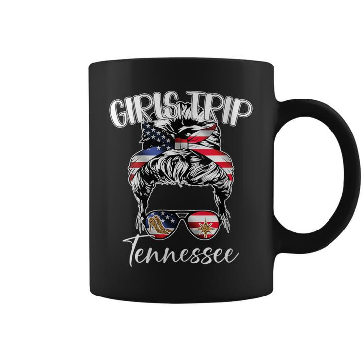 Tennessee Girls Trip 2023 Messy Bun Usa American Flag Coffee Mug