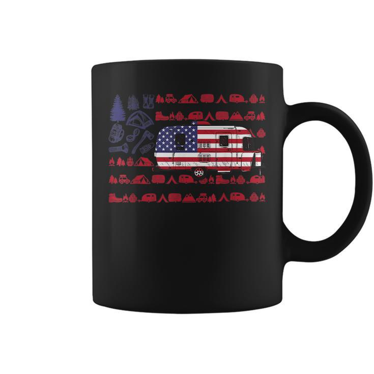 Tent Camper Van American Flag Camping 4Th Of July Camping Funny Gifts Coffee Mug