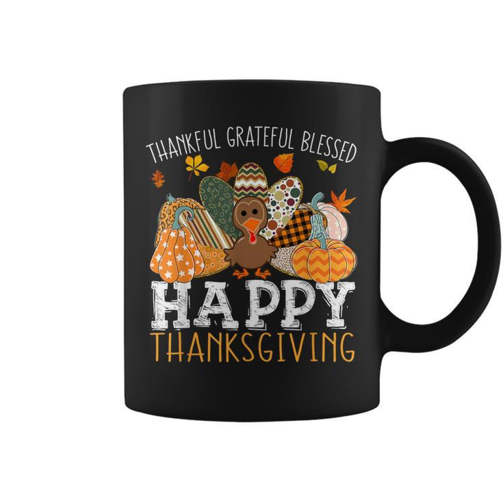 Thankful Grateful Blessed Happy Thanksgiving Turkey Pumpkin Coffee Mug